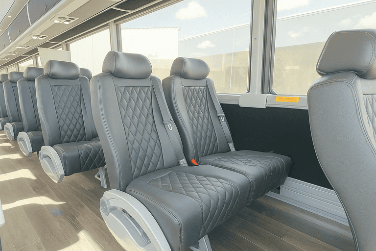 interior of Hollywood Minibus Company charter bus